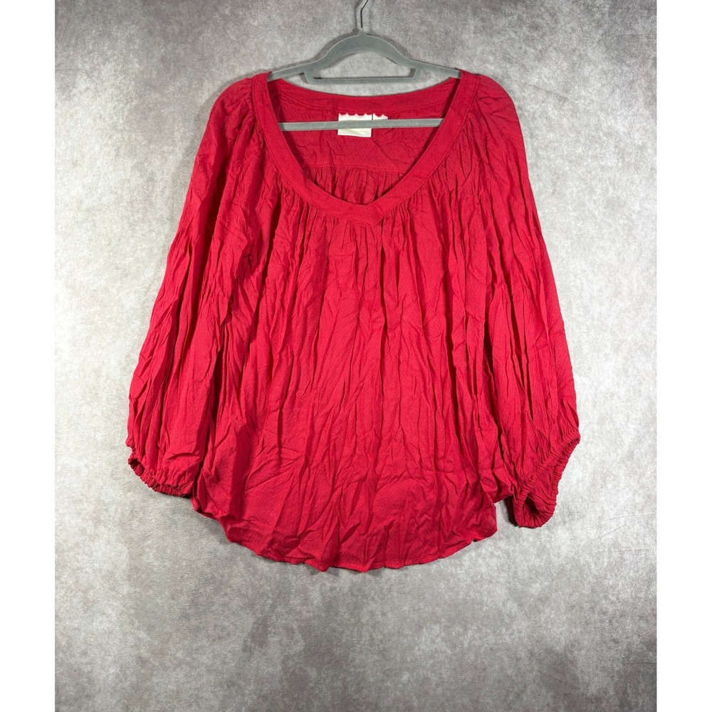 Maeve Anthropologie Blouse Womens 12 Red Peasant Boho Long Sleeve Viscose V-Neck